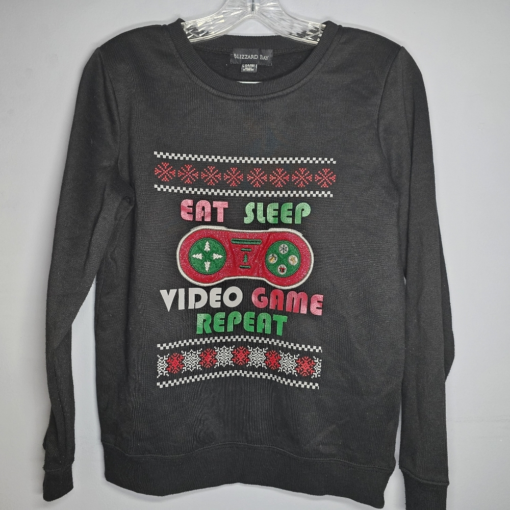 Blizzard Bay Video Game Christmas Sweater-Kids/Boys/Girls LARGE-Blk/Red/Wht/Grn